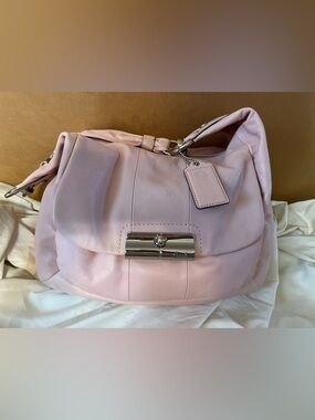 Coach Pale Pink Leather Shoulder Bag with Silver-Tone Hardware